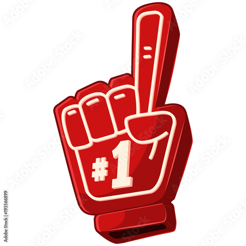 Finger foam "# 1" icon isolated on white background. Vector cartoon illustration of red gloves for fans on hand.