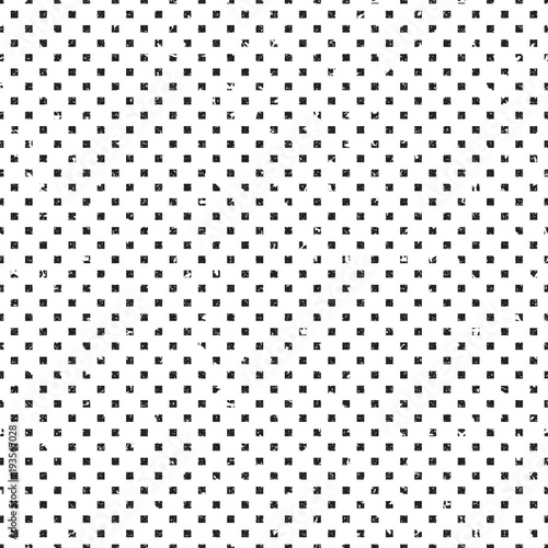 Distressed geometric seamless pattern. Halftone made of little defoemed squares. Grunge and rough effect for design and illustration.