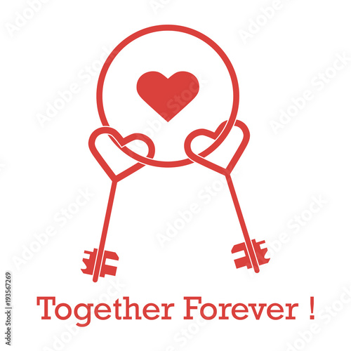Keys in heart shape and the words together forever