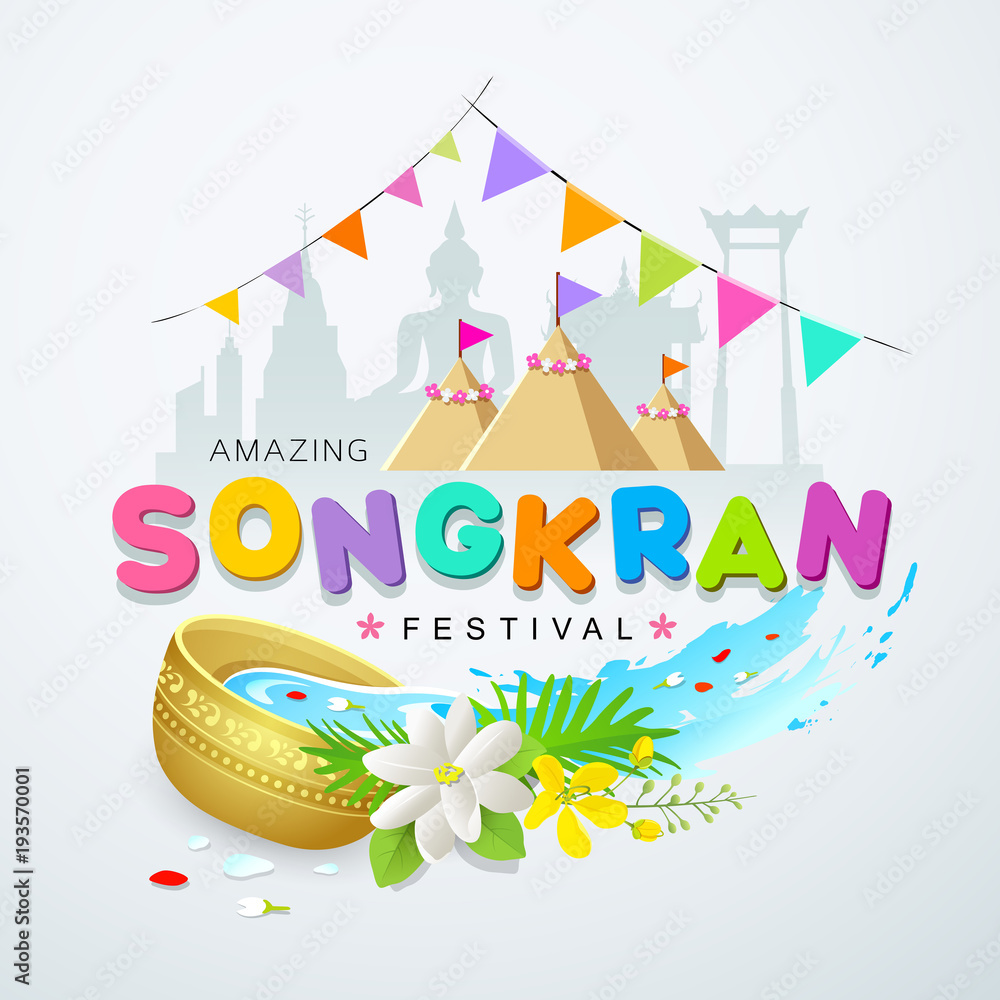 Fototapeta premium Songkran festival water splash colorful of Thailand design background, vector illustration