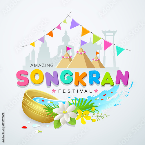Songkran festival water splash colorful of Thailand design background, vector illustration