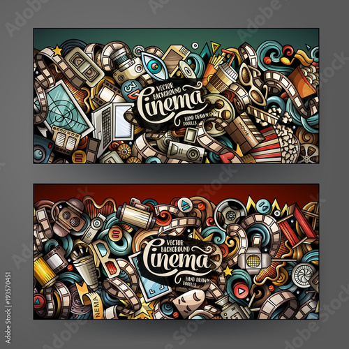 Cartoon vector doodles Cinema horizontal banners