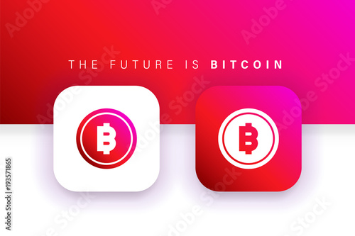 Bitcoin icon. BTC icon. Square contained. Use for brand logo, application, ux/ui, web. Red design.