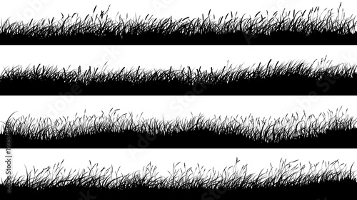 Horizontal banners of meadow silhouettes with grass.