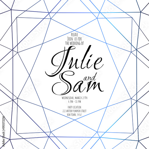 Color gradient geometric diamond shape for wedding or birthday invitation on white background. Luxury business style.