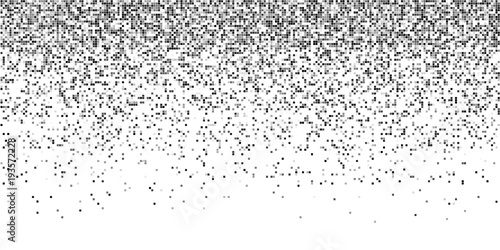 Rain from squared random placed pixels. Neural training conception. Falling information parts. Digital gradient from pixels mosaic. Abstract technologycal monochrome background. Vector illustration