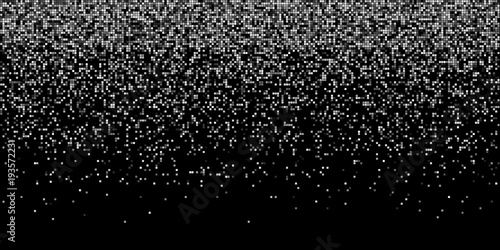 Rain from squared random placed pixels. Neural training conception. Falling information parts. Digital gradient from pixels mosaic. Abstract technologycal monochrome background. Vector illustration