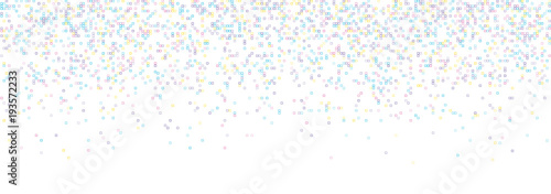 Rain from squared random placed pixels. Neural training conception. Falling information parts. Digital gradient from pixels mosaic. Abstract technologycal colorful background. Vector illustration