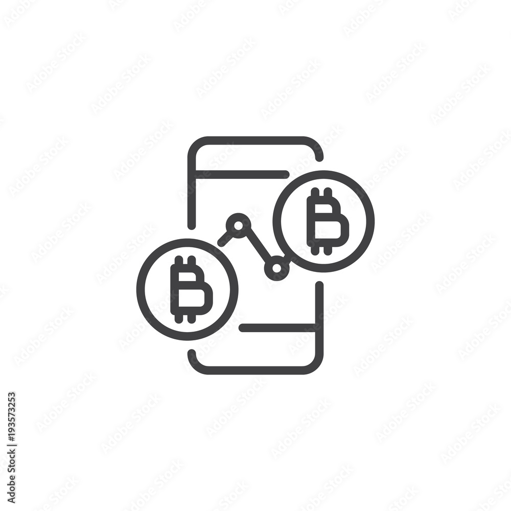 Bitcoin price chart outline icon. linear style sign for mobile concept and web design. Mobile cryptocurrency exchange simple line vector icon. Symbol, logo illustration. Pixel perfect vector graphics
