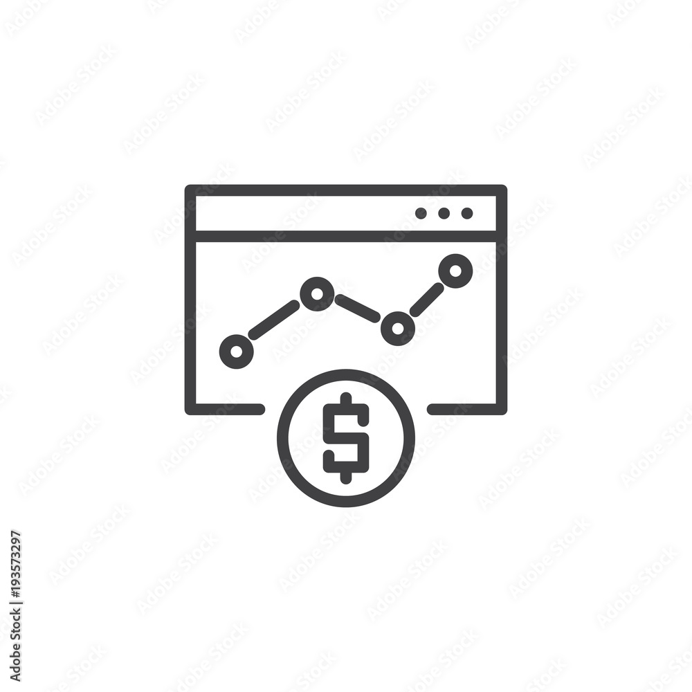 Exchange rates chart outline icon. linear style sign for mobile concept and web design. Browser with increase graph simple line vector icon. Symbol, logo illustration. Exchange rates chart outline icon. linear style sign for mobile concept and web design. Browser with increase graph simple line vector icon. Symbol, logo illustration.