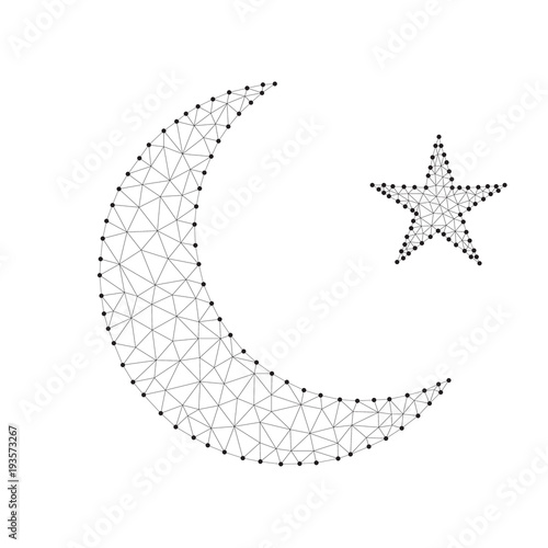 Polygonal gold crescent moon, star black-white