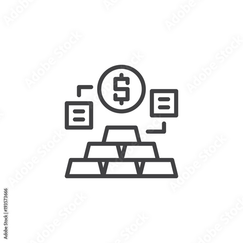 Dollar and gold bars pyramid outline icon. linear style sign for mobile concept and web design. Gold exchange rate simple line vector icon. Symbol, logo illustration