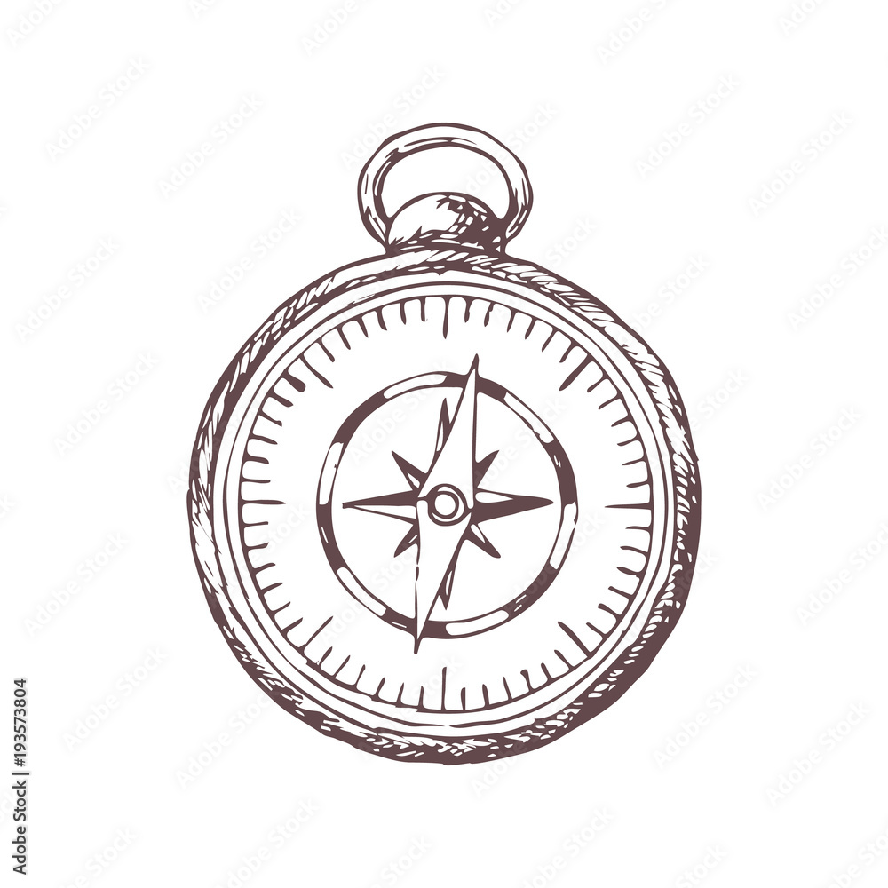 Compass for camping tourism, cartoon sketch illustration of travel equipment. Vector Compass for camping tourism, cartoon sketch illustration of travel equipment. Vector