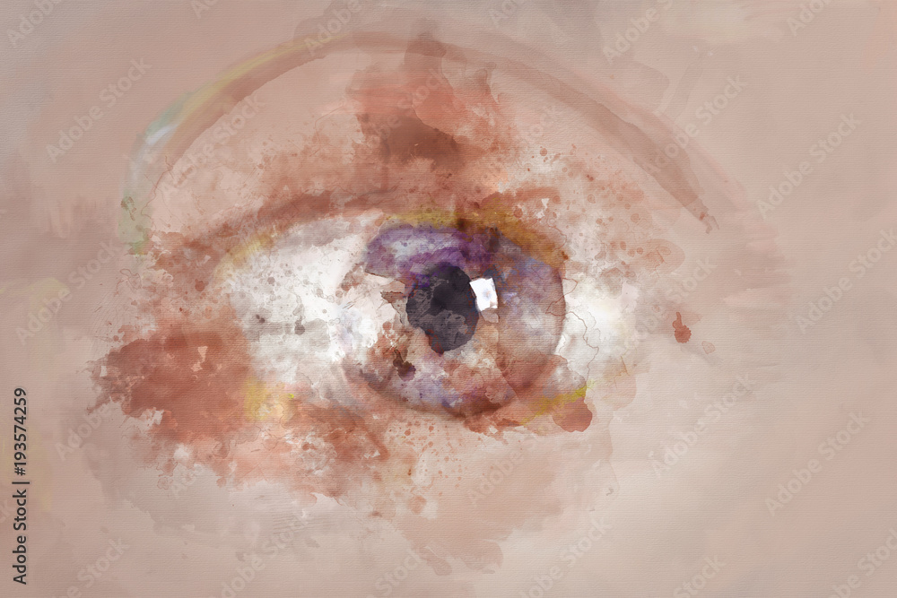 Fototapeta premium Woman eye made of watercolor splashes, abstract art background