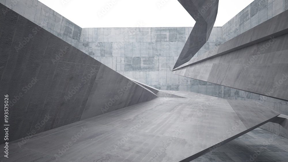 Abstract white and concrete parametric interior with window. 3D illustration and rendering. Abstract white and concrete parametric interior with window. 3D illustration and rendering.