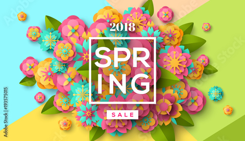 Spring sale with paper cut flowers