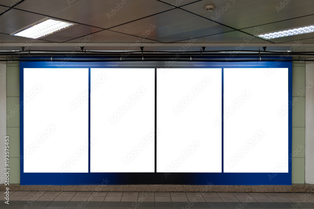 Fototapeta premium Large blank billboard on a street wall, banners with room to add your own text