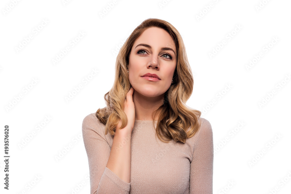 Attractive blond young woman. Portrait of a beautiful woman on a white background. Attractive blond young woman. Portrait of a beautiful woman on a white background.