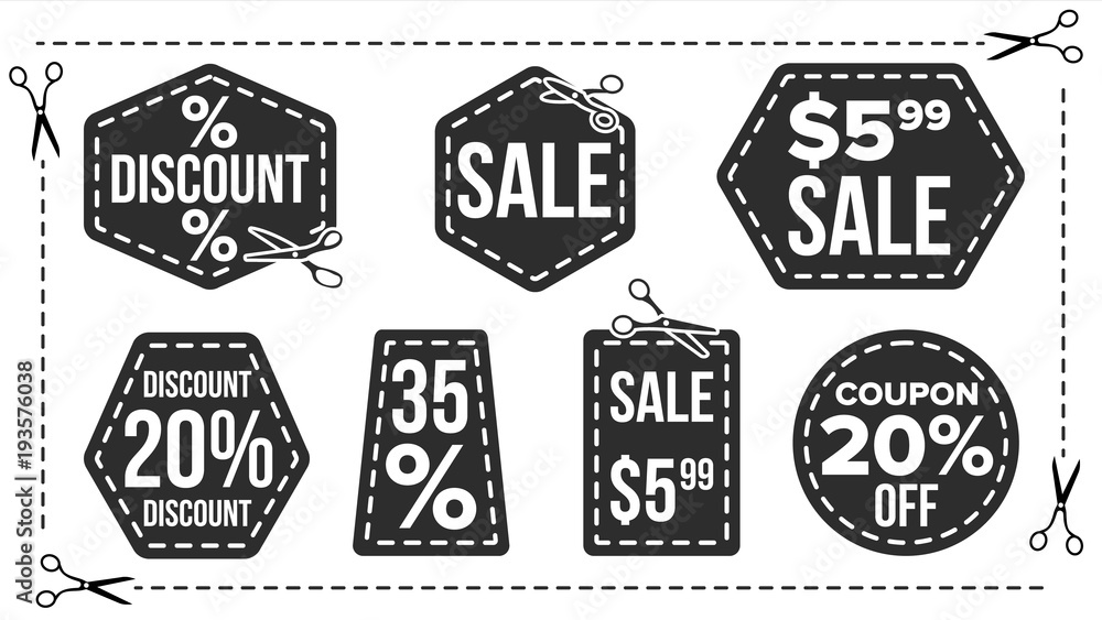Sale Banners Set Vector. Edge Silhouettes. Discount Icons. Promotion. Half Price Stickers. Flat Isolated Illustration