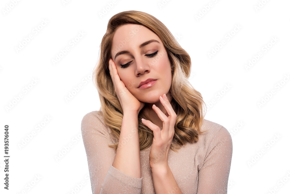 Attractive blond young woman. Portrait of a beautiful woman on a white background. Attractive blond young woman. Portrait of a beautiful woman on a white background.