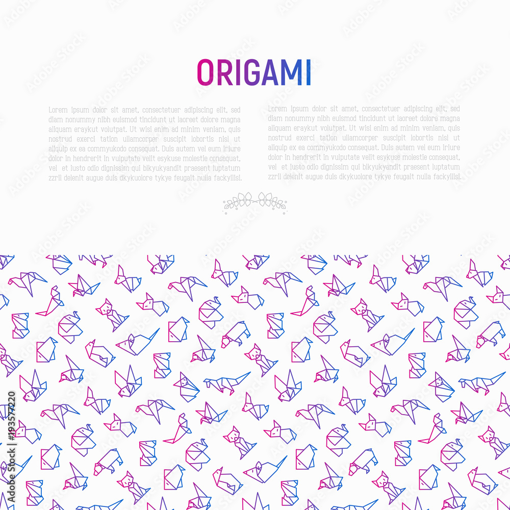 Origami concept with thin line icons: penguin, camel, fox, bear, sparrow, fish, mouse, bird, elephant, kangaroo, hare, seal, raccoon. Modern vector illustration for workshop with place for text. Origami concept with thin line icons: penguin, camel, fox, bear, sparrow, fish, mouse, bird, elephant, kangaroo, hare, seal, raccoon. Modern vector illustration for workshop with place for text.