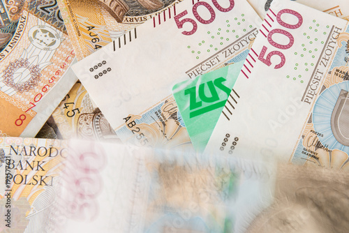 Polish money, closeup of new banknotes, retirement, ZUS