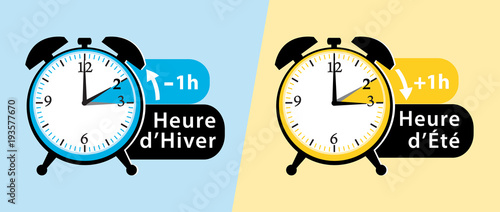 Alternance heure d'hiver et heure d'été. Changement d'heure cycle. Illustration vectorielle. 