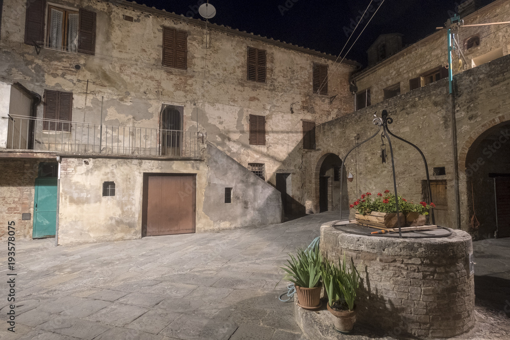 Asciano, Siena, the old town by night