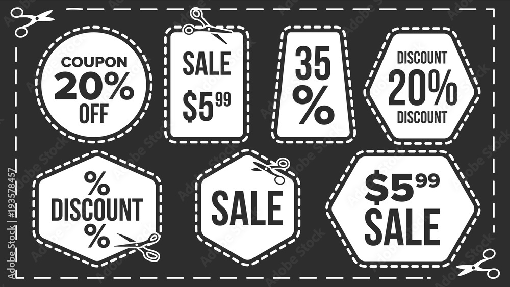 Sale Banners Set Vector. Craft Blade. Cutout Template. Discount Badge. Advertising Element. Flat Isolated Illustration