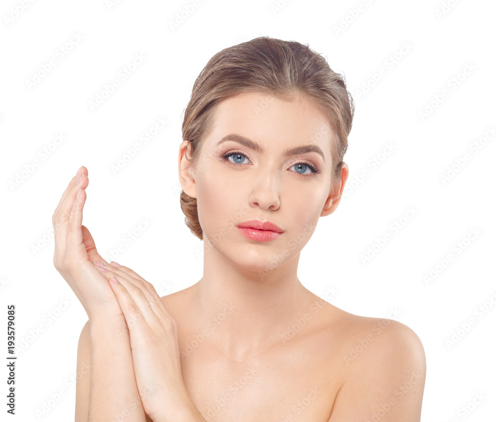 Young beautiful woman face portrait with healthy skin. Young beautiful woman face portrait with healthy skin.