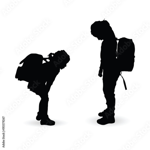children silhouette with school bag