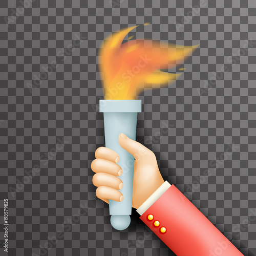 Transperent background victory flame symbol hand hold fire torch icon template 3d realistic design vector illustration