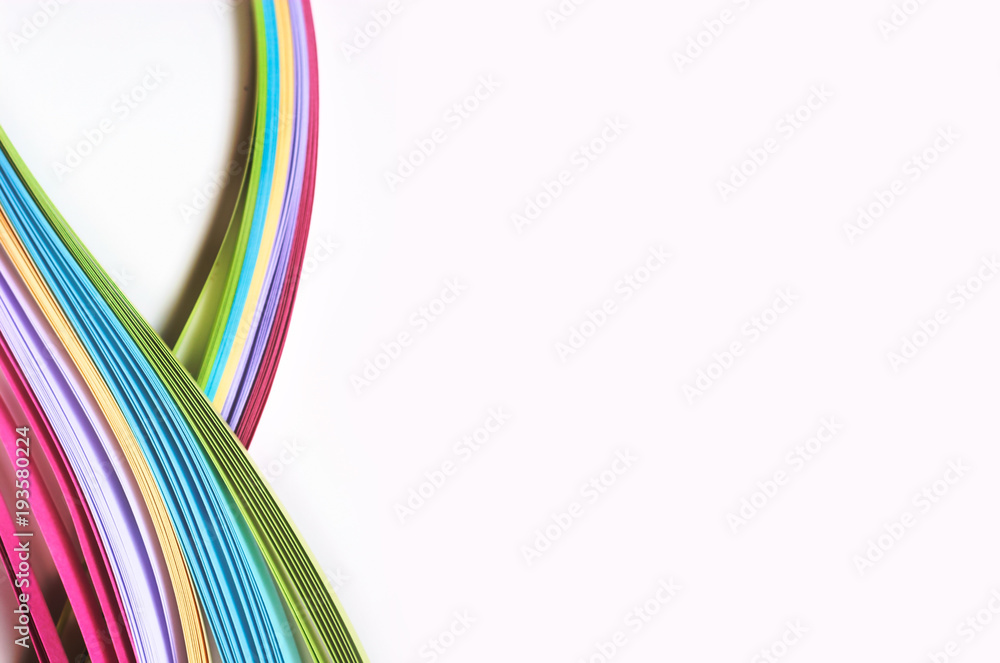 Colorful paper stripes on white background; abstract lines background Colorful paper stripes on white background; abstract lines background