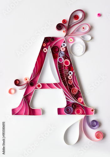 Quilled letter A, isolated on white background