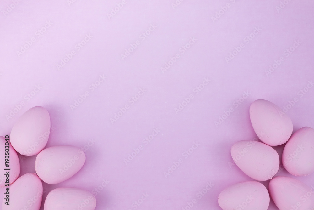Flat lay of Easter eggs mockup background, view from above with copy space for text.pink concept of stylish Flat lay of Easter eggs mockup background, view from above with copy space for text.pink concept of stylish