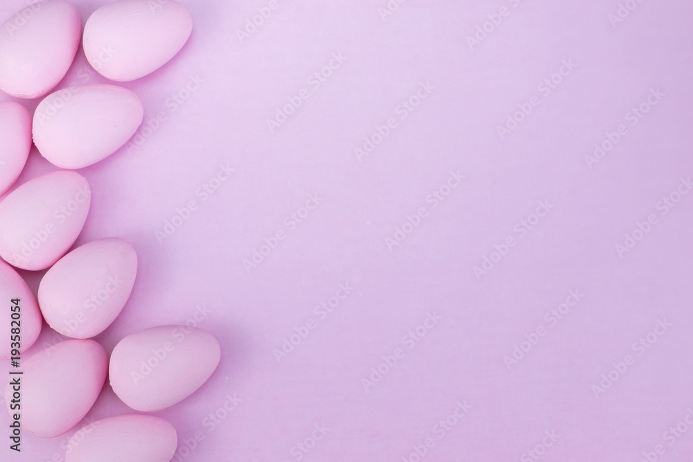 Flat lay of Easter eggs mockup background, view from above with copy space for text.pink concept of stylish Flat lay of Easter eggs mockup background, view from above with copy space for text.pink concept of stylish