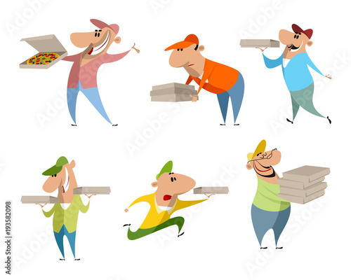 Set of six pizza deliverers