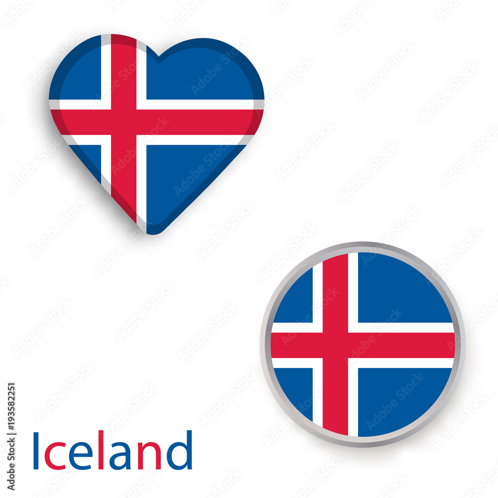 Obraz premium Heart and circle symbols with flag of Iceland.