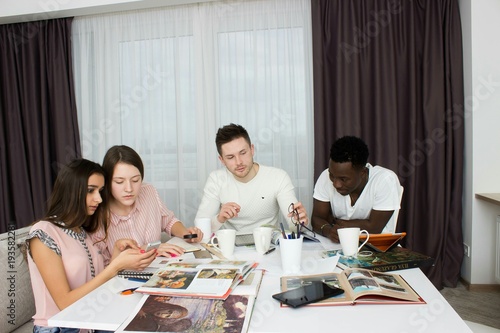 international students studing together