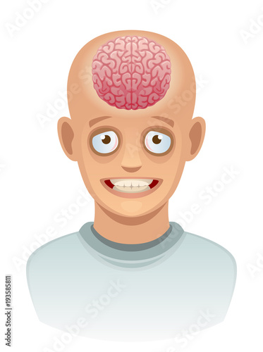 Brain in head on a white background
