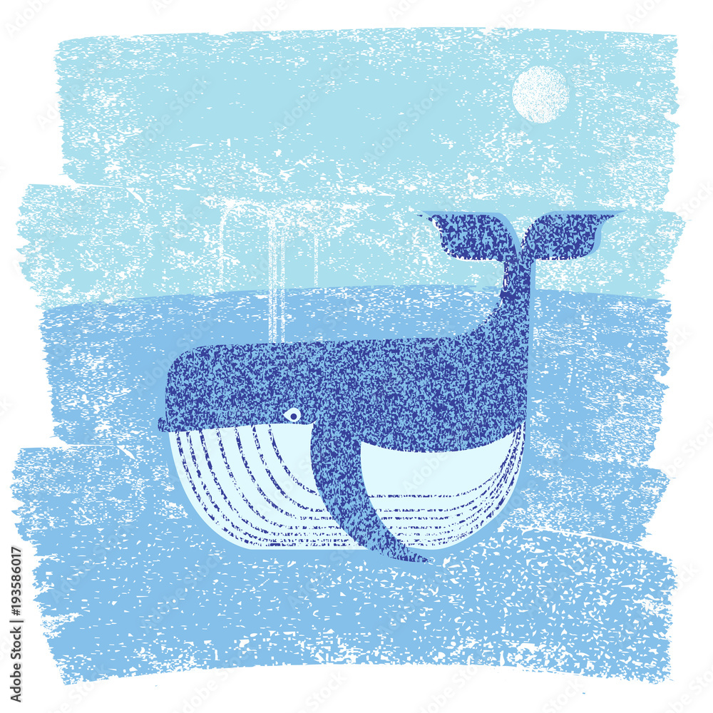 Fototapeta premium Whale and sea. Vector abstract illustration of sea landscape