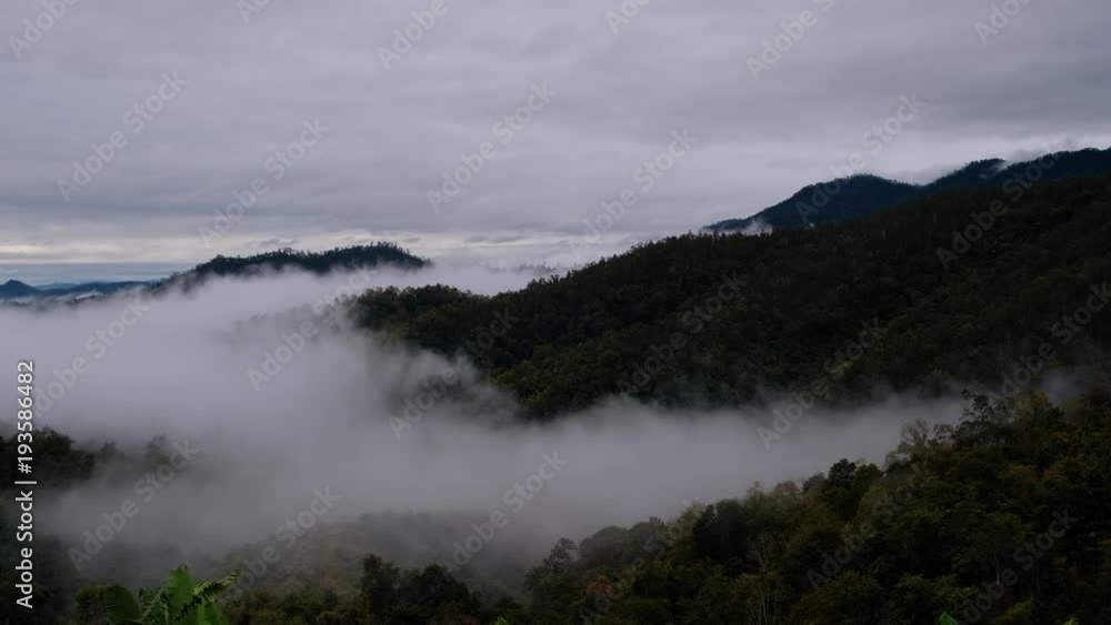 Mist in the morning moving along the mountain. Mist in the morning moving along the mountain.