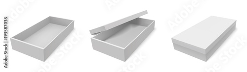 Three variations of white flat box. Isolated on white background. Eps10 vector.