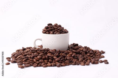 coffee bean with coffee cup isolated on white