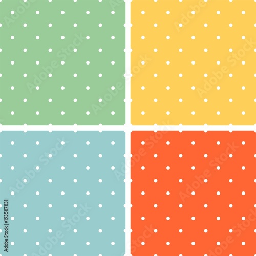 Tile summer vector pattern set with white polka dots on pastel background