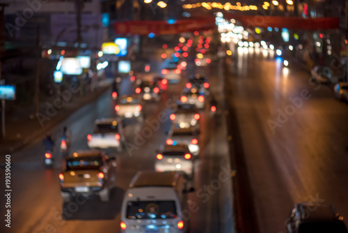 Night traffic jam with colorful bokeh,blur focus. © watchara