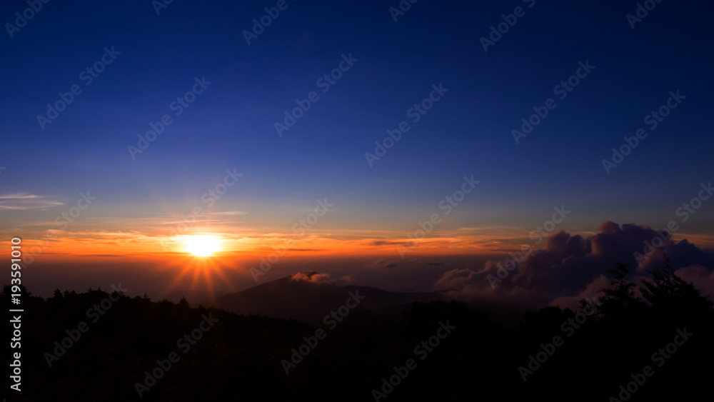 Sunrise over the mountains at Doi Inthanon Chiangmai Thailand