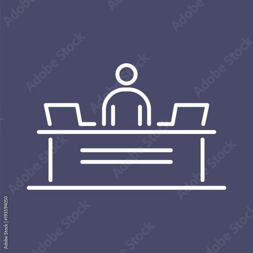 Reception security desk business people icon simple line flat illustration