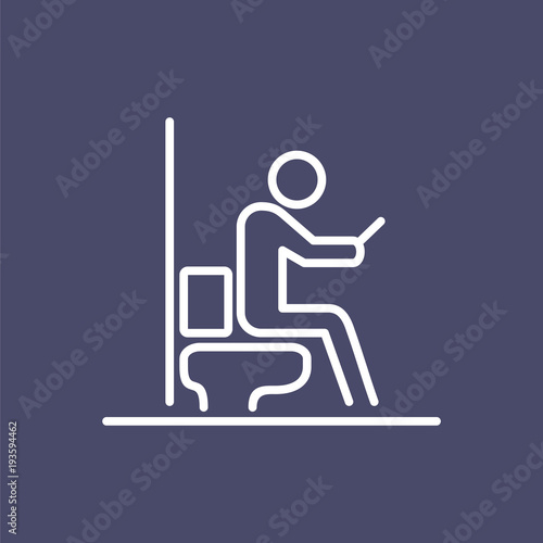 Man using smartphone at wc icon ui people simple line flat illustration
