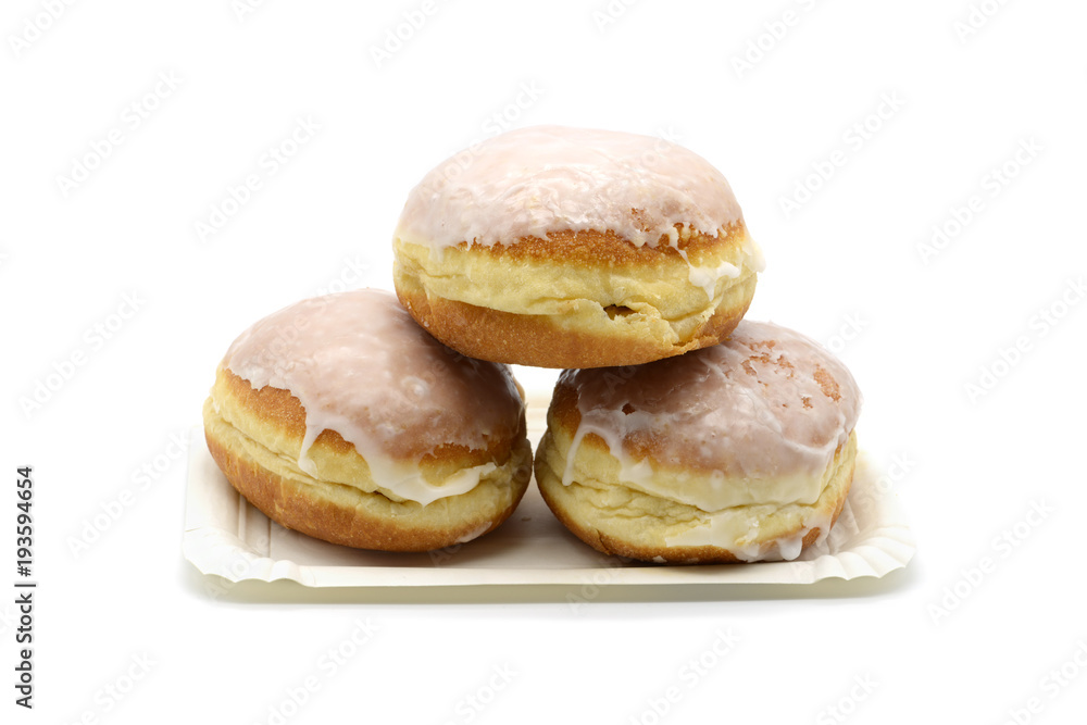 traditional german pastry Berliner doughnut on white isolated background